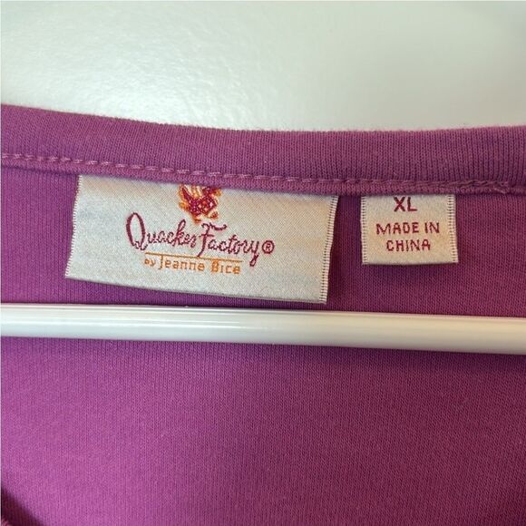 Quacker Factory Rhinestone Cut Out Purple Blouse Women Sz XL 3/4 Sleeve Stretch - Picture 3 of 6